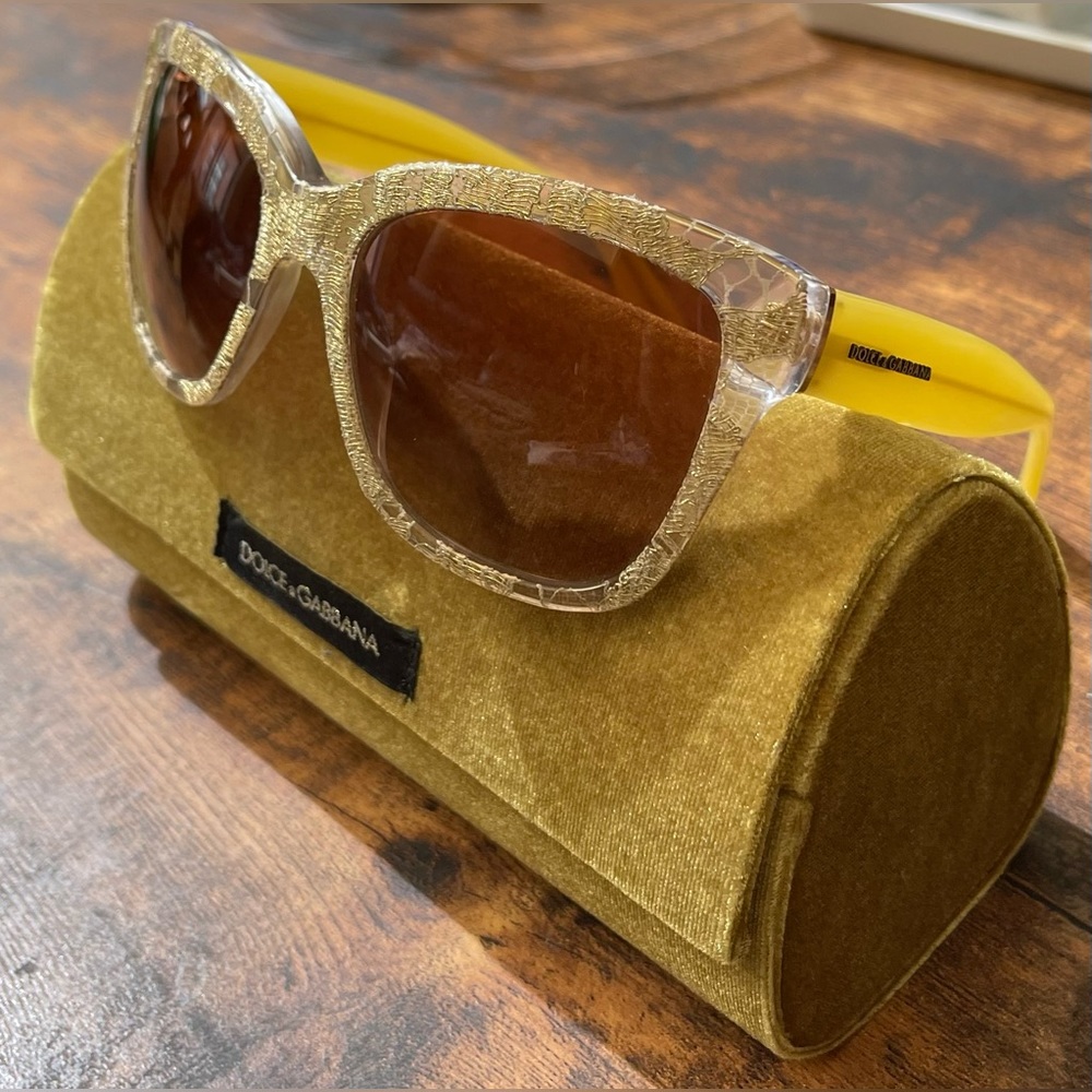 Dolce & Gabbana yellow/gold lace acetate sunglasses with case DG 4236